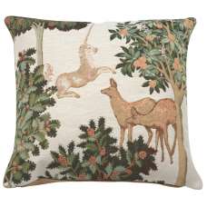 Unicorn and Does Forest White French Tapestry Cushion