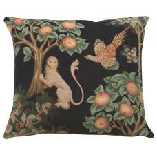 Lion and Pheasant Forest Black French Tapestry Cushion