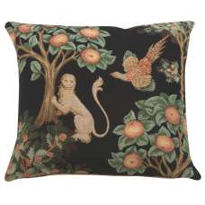 Lion and Pheasant Forest Black Decorative Tapestry Pillow