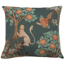 Lion and Pheasant Forest Blue French Tapestry Cushion