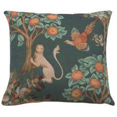 Lion and Pheasant Forest Blue Decorative Tapestry Pillow
