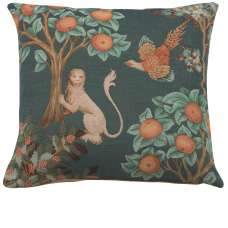 Lion and Pheasant Forest Blue Decorative Tapestry Pillow