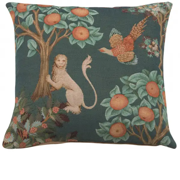 Lion and Pheasant Forest Blue Cushion