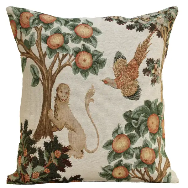 Lion and Pheasant Forest White French Couch Cushion