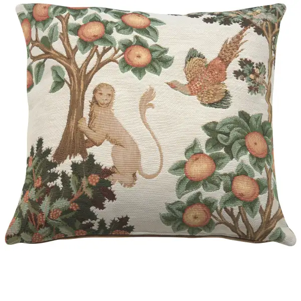Lion and Pheasant Forest White Cushion