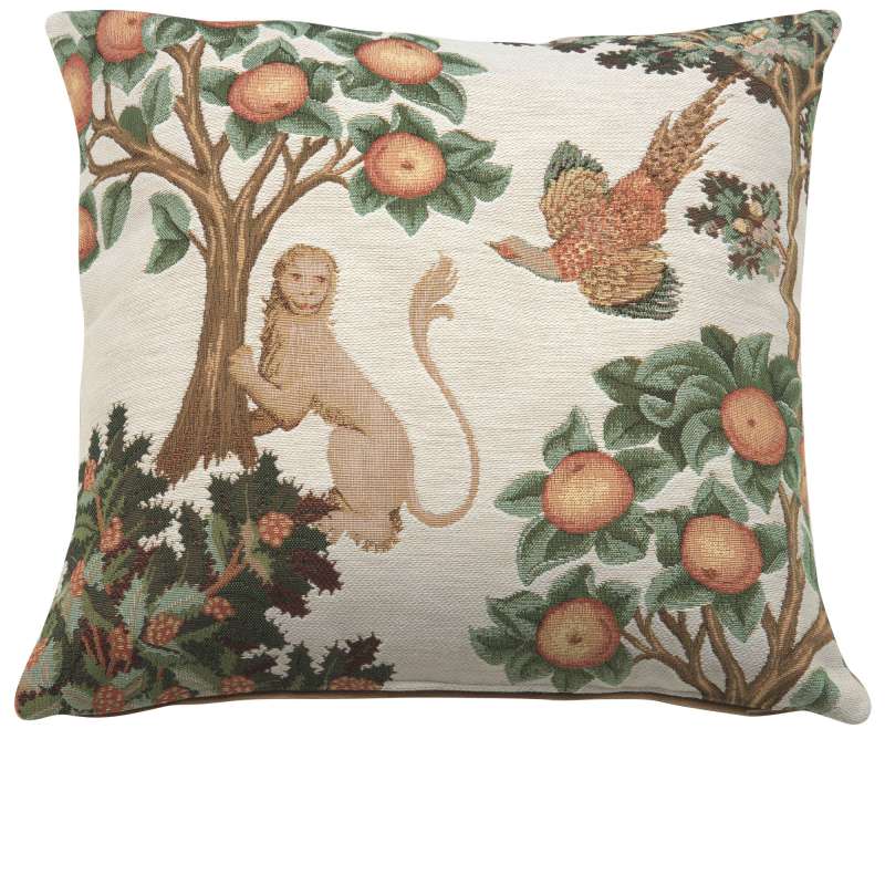 Lion and Pheasant Forest White French Tapestry Cushion