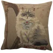 Cat With Harp Belgian Cushion Cover - 18 in. x 18 in. Cotton by Charlotte Home Furnishings