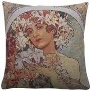 Flower by Mucha Couch Pillow