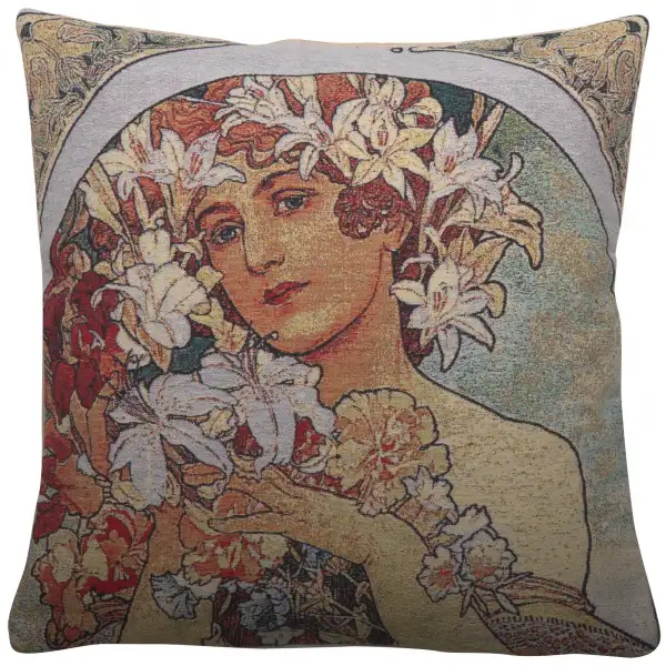 Flower by Mucha Decorative Floor Pillow Cushion Cover