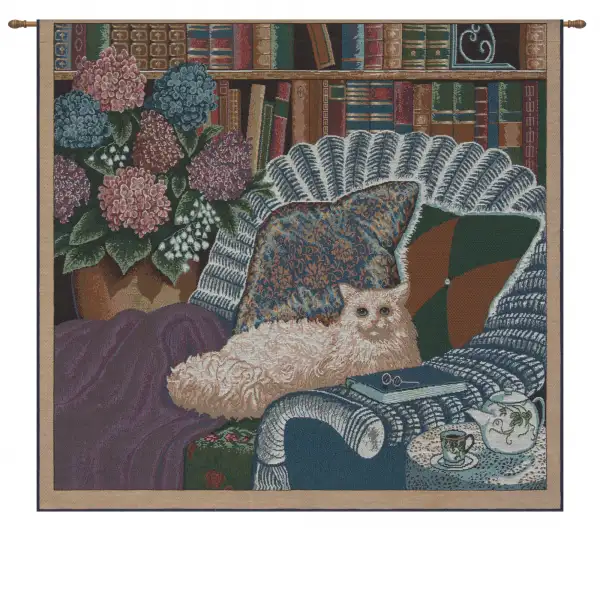 Cat In The Library II Wall Tapestry
