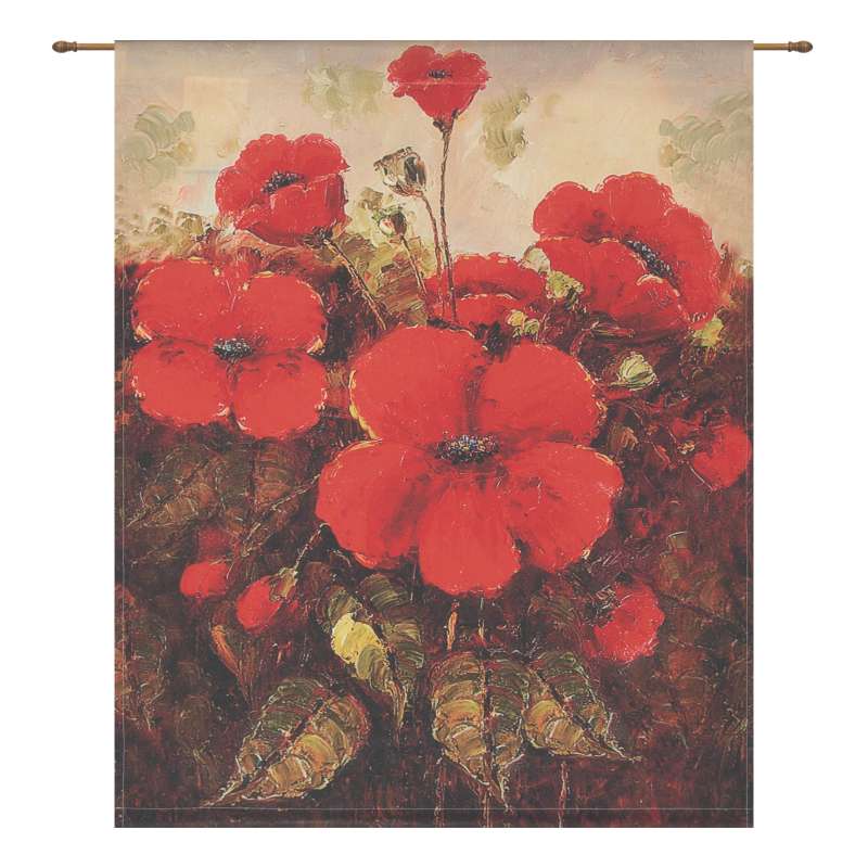 Garden Red Poppies Poly Printed Fine Art Tapestry