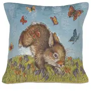 Bunny and Buterflies Belgian Tapestry Cushion
