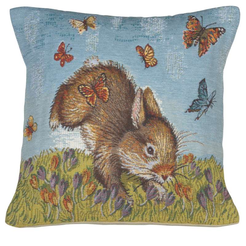 Bunny and Buterflies Decorative Tapestry Pillow