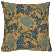 Anemone Blue Gold Belgian Cushion Cover - 16 in. x 16 in. Cotton/Viscose/Polyester by William Morris