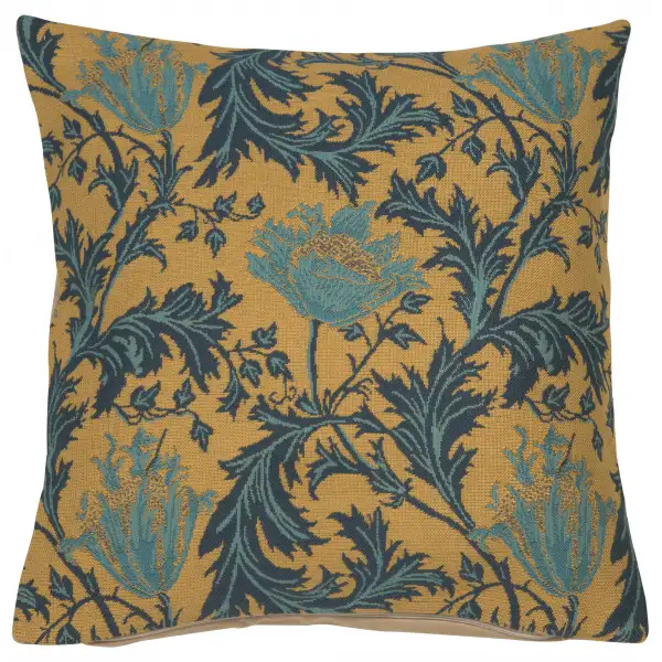 Anemone Blue Gold Belgian Couch Pillow