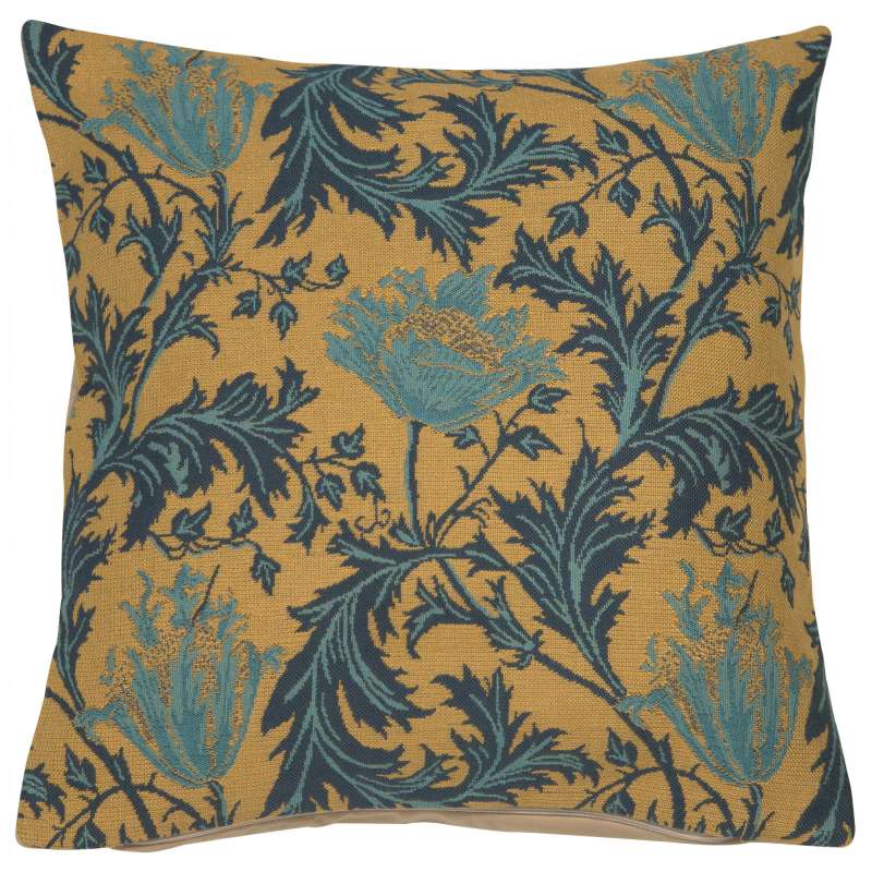 Anemone Blue Gold Belgian Cushion Cover