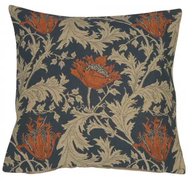 Anemone Blue Rust Belgian Cushion Cover - 16 in. x 16 in. Cotton/Viscose/Polyester by William Morris