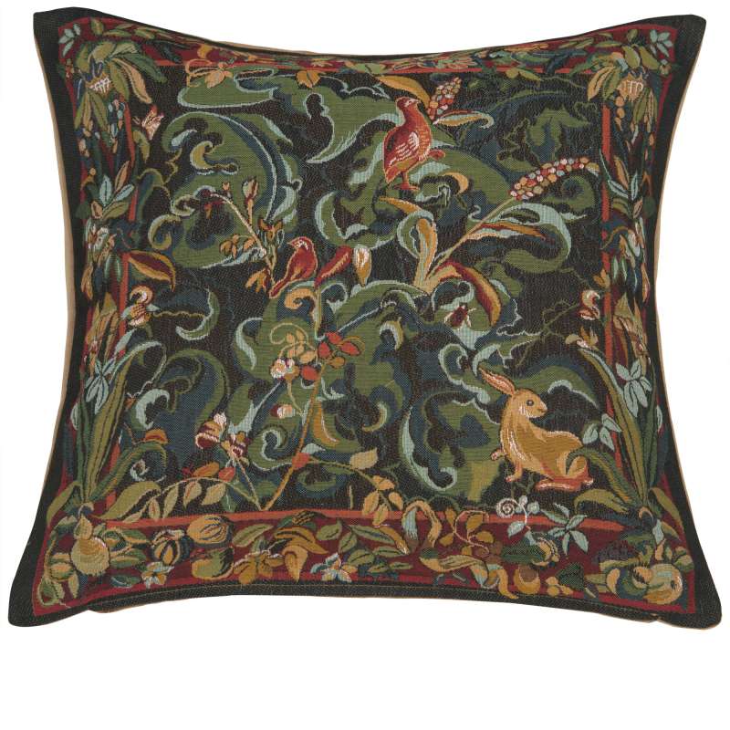 Animals with Aristoloches Green French Tapestry Cushion