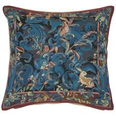 Animals with Aristoloches Blue Decorative Tapestry Pillow