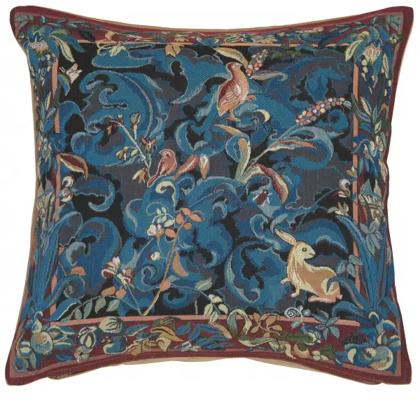 Animals with Aristoloches Blue French Couch Cushion