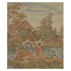 Washing by the Lake Small without Border Italian Tapestry Wall Hanging