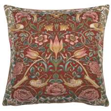 Roses and Birds Red French Tapestry Cushion