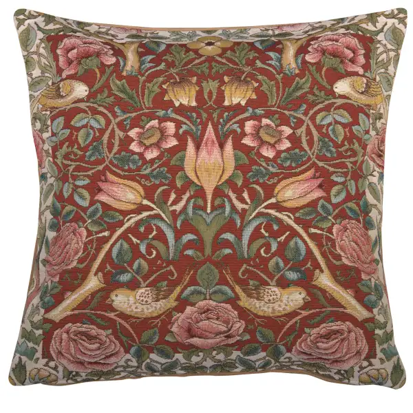 Roses and Birds Red French Couch Cushion
