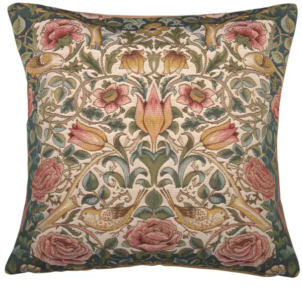 Roses and Birds White French Couch Cushion