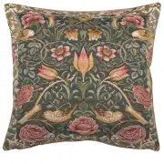 Roses and Birds Blue Cushion