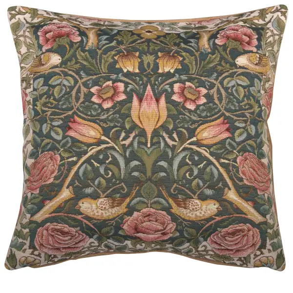 Roses and Birds Blue French Couch Cushion