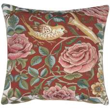 Zoom Bird and Roses Red French Tapestry Cushion