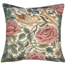 Zoom Bird and Roses White Decorative Tapestry Pillow