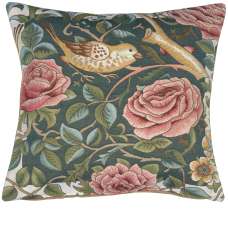 Zoom Bird and Roses Blue Decorative Tapestry Pillow
