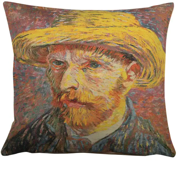 Van Gogh's Self Portrait with Straw Hat Large Belgian Cushion Cover
