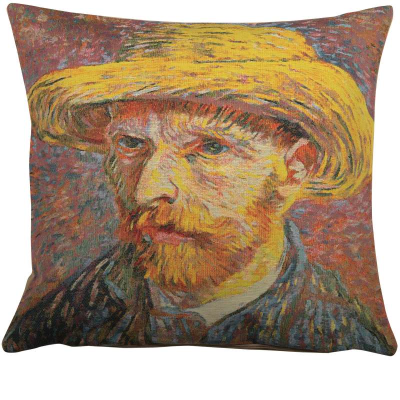 Van Gogh's Self Portrait with Straw Hat Large European Cushion Cover
