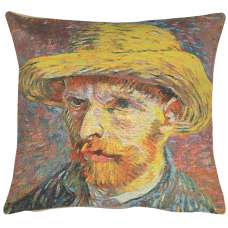 Van Gogh's Self Portrait with Straw Hat Small European Cushion Cover