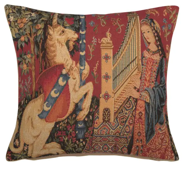 Medieval Hearing Small Belgian Cushion Cover - 14 in. x 14 in. Cotton/Viscose/Polyester by Charlotte Home Furnishings