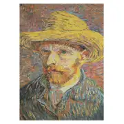 Van Gogh Self Portrait With Hat Belgian Tapestry Wall Hanging - 18 in. x 26 in. Cotton/Viscose/Polyester by Vincent Van Gogh