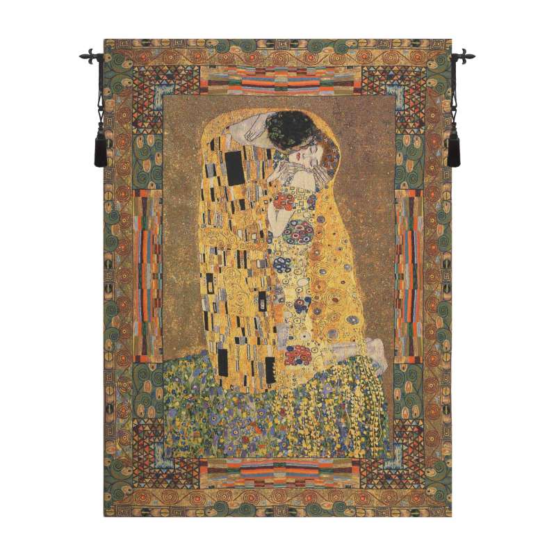 The Kiss with Border European Tapestry Wall Hanging