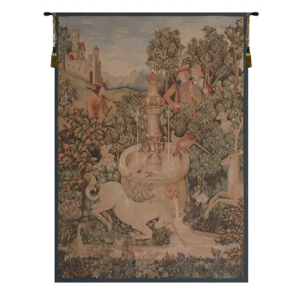 Charlotte Home Furnishing Inc. France Tapestry - 43 in. x 58 in. | Licorne A La Fontaine I French Wall Tapestry