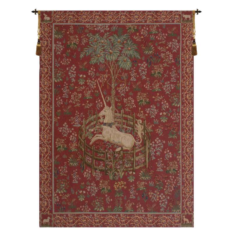 Licorne Captive Rouge French Tapestry Wall Hanging