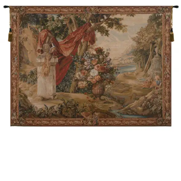 Bouquet Au Drape Fontaine with People French Wall Tapestry
