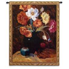 Poppies in Black Tapestry Wall Hanging