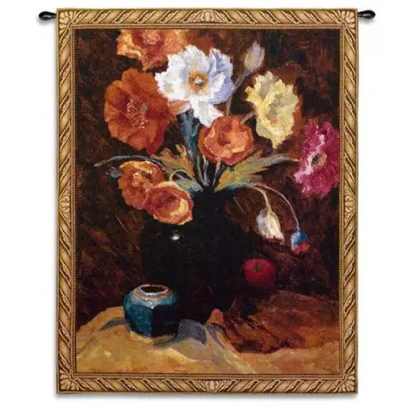 Poppies in Black Wall Tapestry