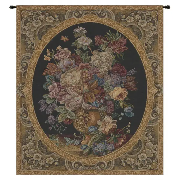 Floral Composition in Vase Dark Green Italian Wall Tapestry
