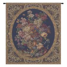 Floral Composition in Vase Dark Blue Italian Tapestry Wall Hanging