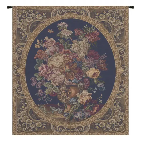 Floral Composition in Vase Dark Blue Italian Wall Tapestry