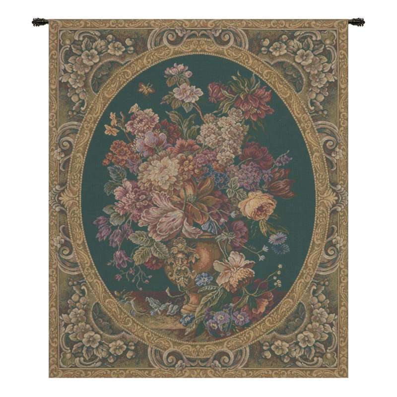 Floral Composition in Vase Green Italian Tapestry