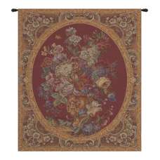 Floral Composition in Vase Burgundy Italian Wall Hanging Tapestry