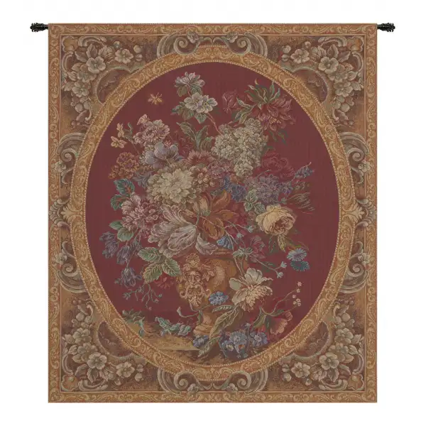 Floral Composition in Vase Burgundy Italian Wall Tapestry